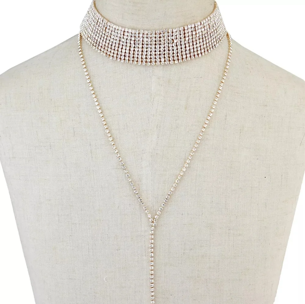 Rhinestone Choker Chain Drop Necklace
